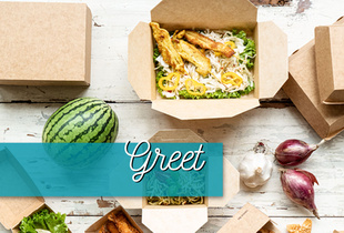 Greet, Logo Greet, Lebensmittelverpackung, braune Lebensmittelverpackung, Umweltfreundliche Lebensmittelverpackung